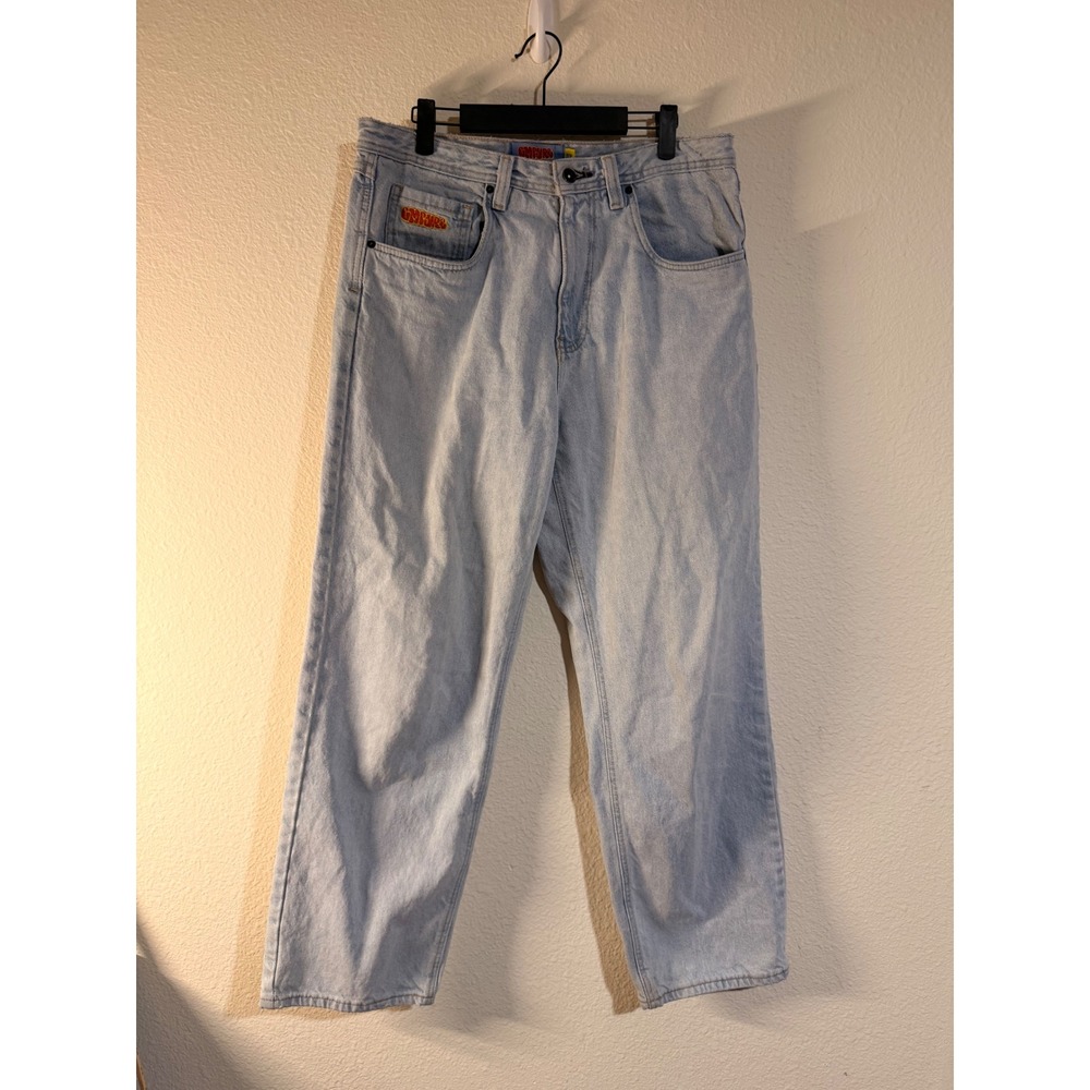 Empyre Loose Fit Wide Leg Baggy Skate Jeans Light Wash Graffiti Denim Men 32